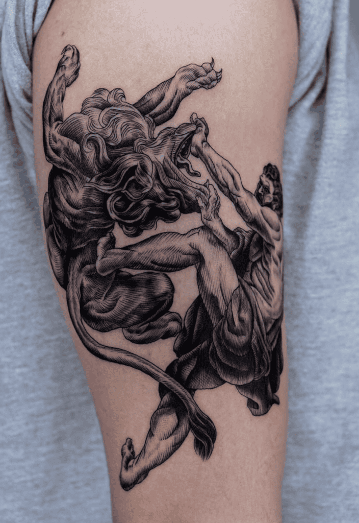 Samson Struggle Christian Mythology Tattoo