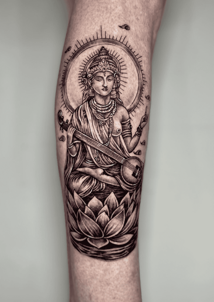 Saraswati Diva Hindu Mythology Tattoo