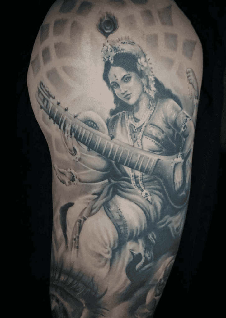 Saraswati God Hindu Mythology Tattoo