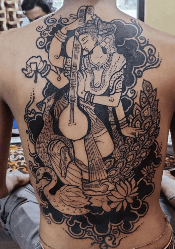 Saraswati Hindu Mythology Tattoo