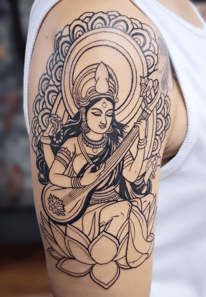 Saraswati Music Hindu Mythology Tattoo