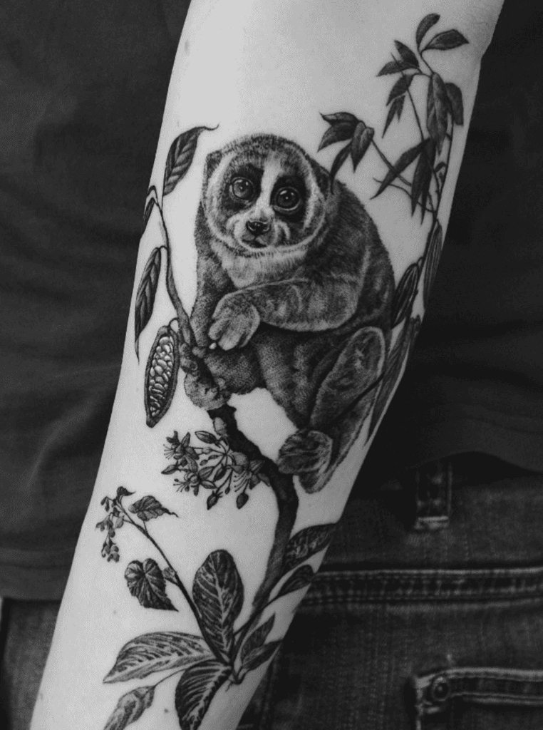 Slow Loris Branch Primate Tattoo