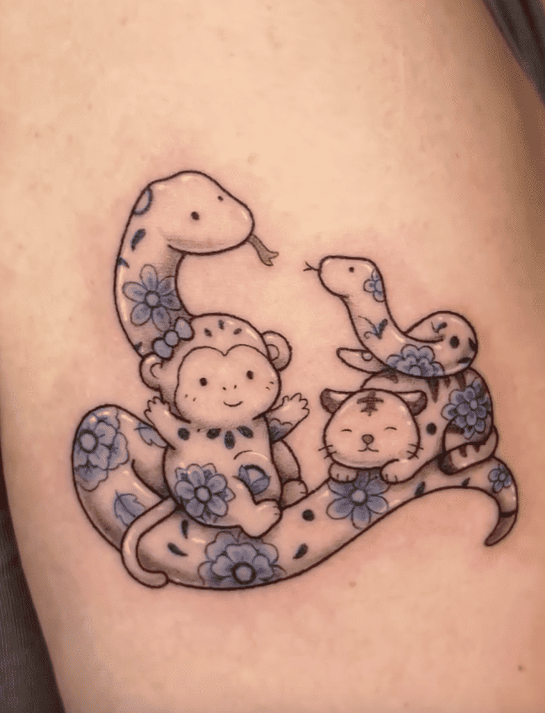 Snake Family Lunar Zodiac Tattoo