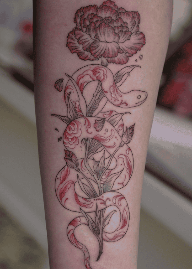 Snake Flower Lunar Zodiac Tattoo