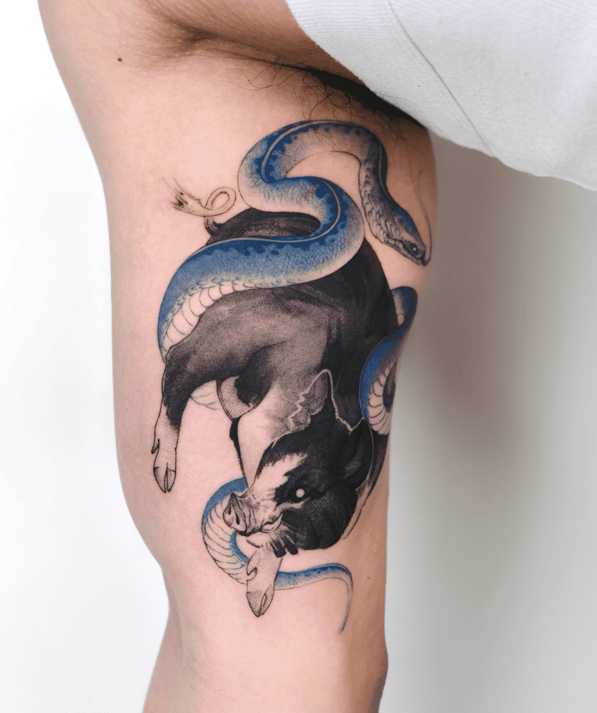 Snake and Pig Lunar Zodiac Tattoo