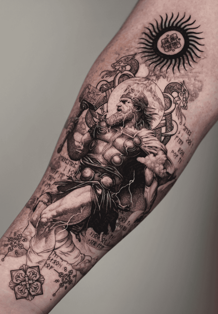 Thor Fine Line Norse Mythology Tattoo