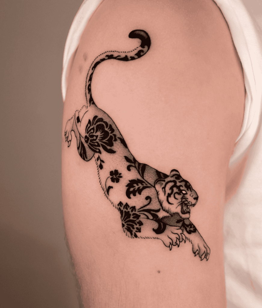 Tiger Pounce Lunar Zodiac Tattoo