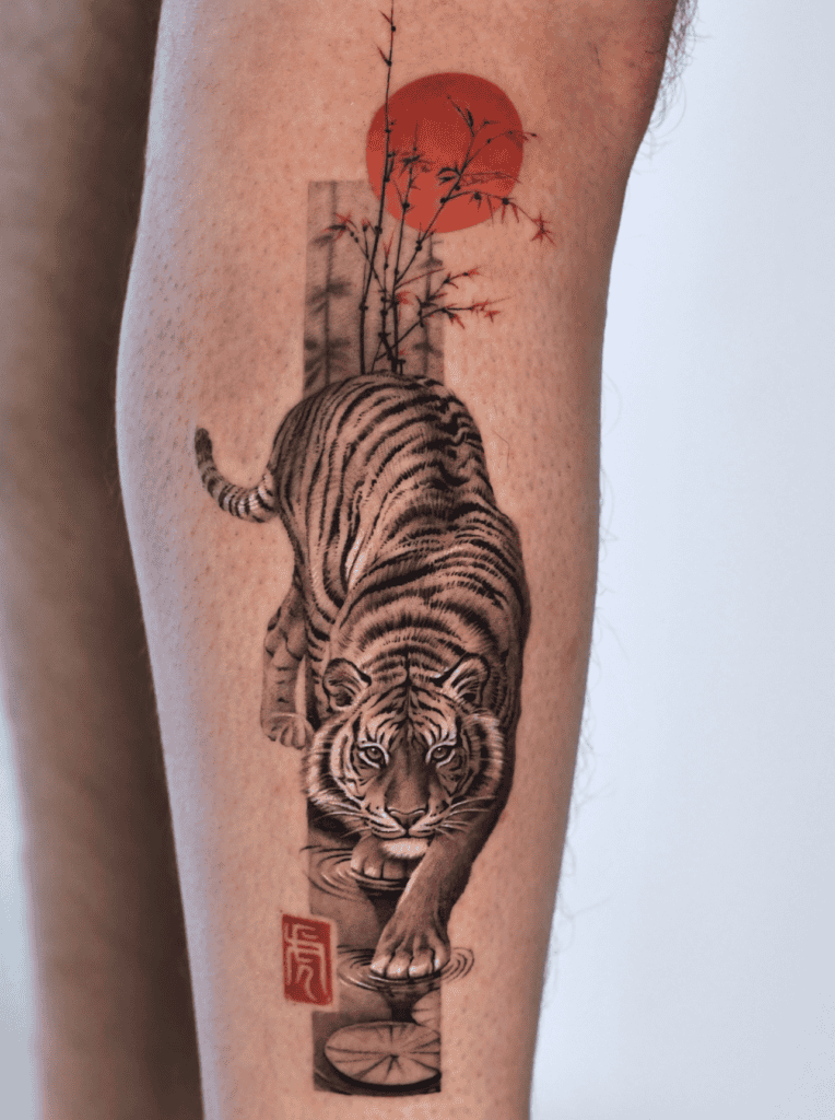Tiger Sun Lunar Zodiac Tattoo