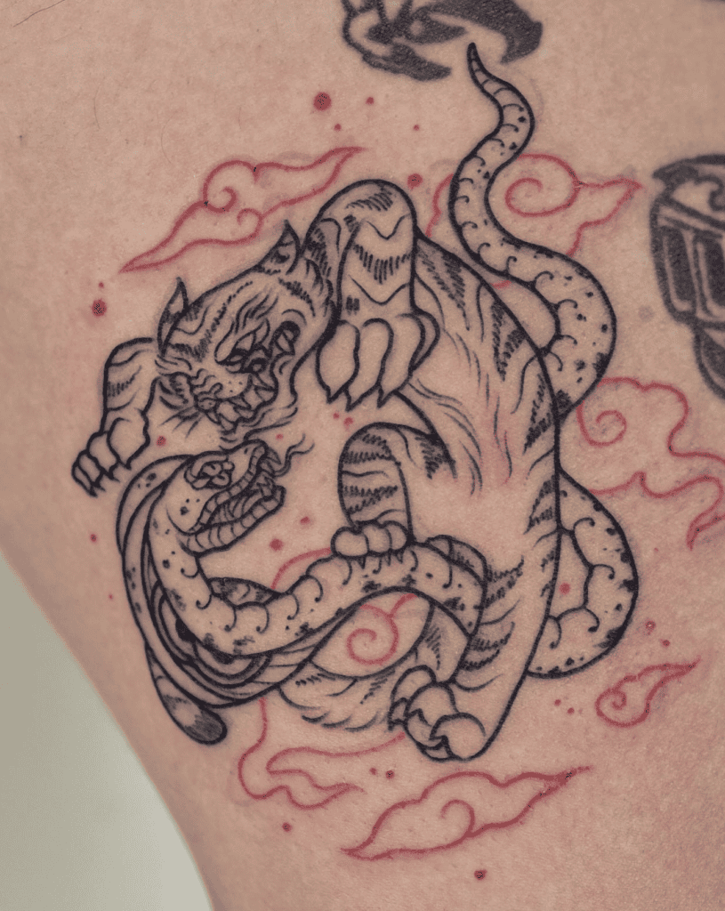 Tiger and Snake Lunar Zodiac Tattoo