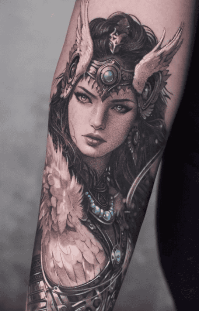 Valkyries Face Norse Mythology Tattoo