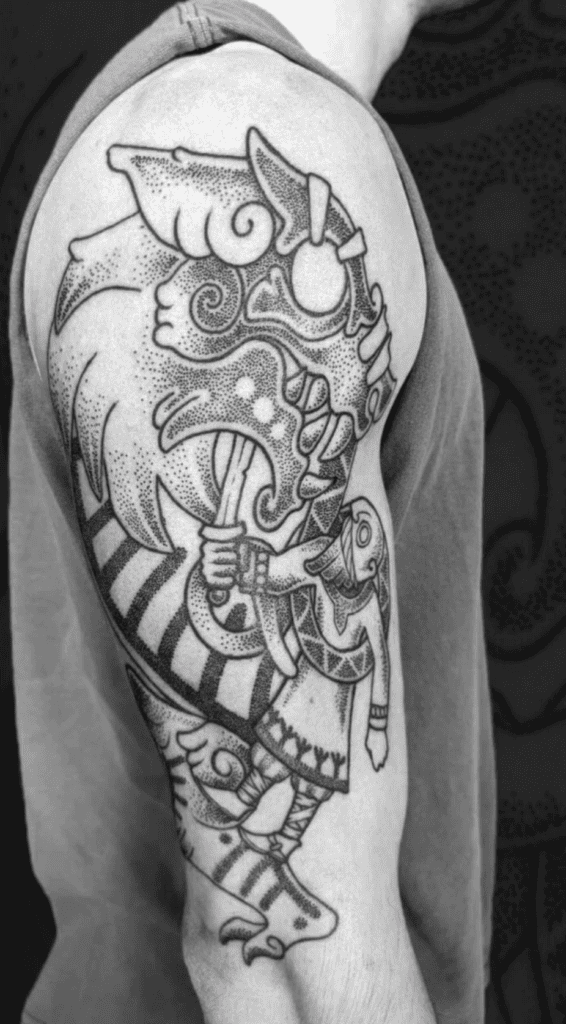 Vidar Fenrir Norse Mythology Tattoo
