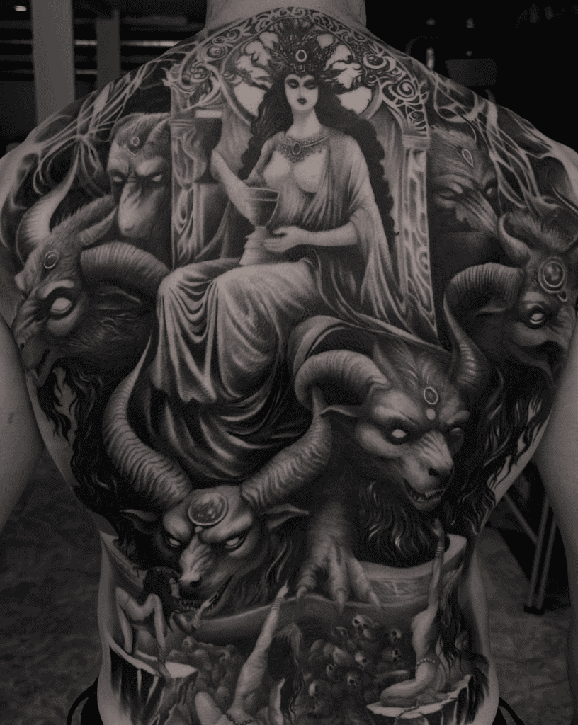 Whore of Babylon Back Christian Mythology Tattoo