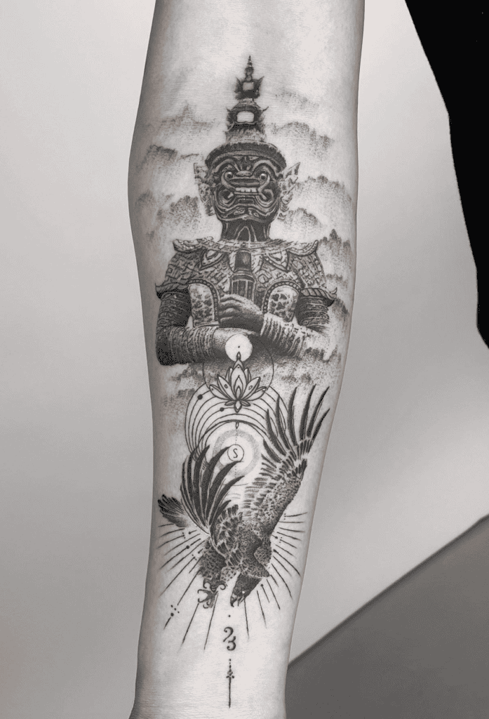 Yaksha Statue Hindu Mythology Tattoo