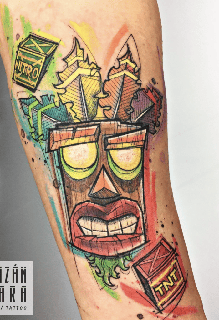 Aku Aku Nitro Crash Bandicoot Tattoo