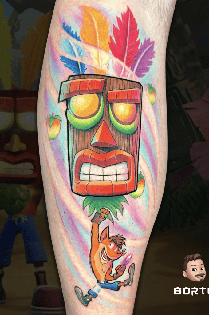 Aku Aku and Crash Bandicoot Tattoo