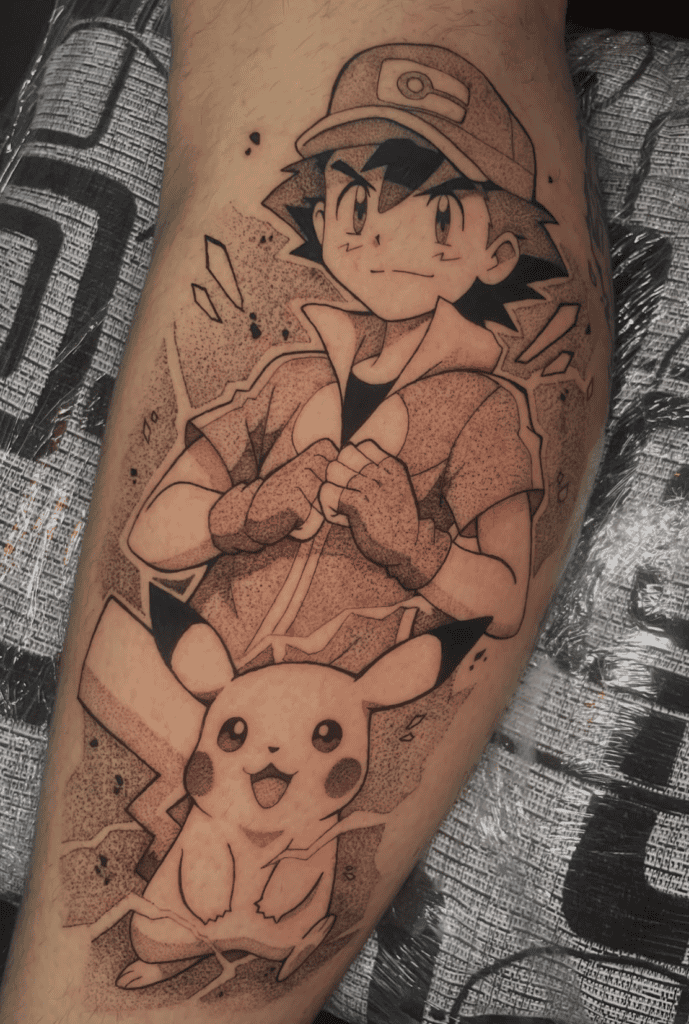Ash Ketchum Action Pokémon Anime Tattoo