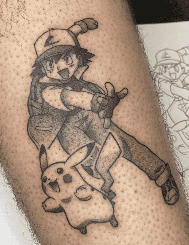 Ash Ketchum Pikachu Pokémon Anime Tattoo