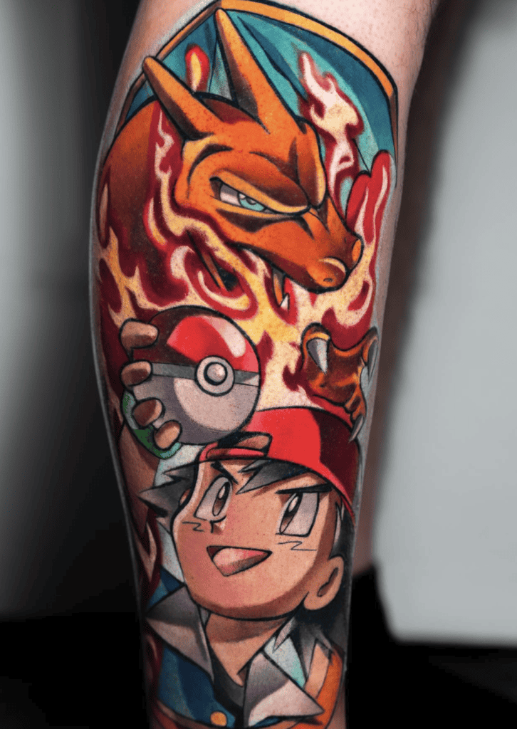 Ash’s Charizard Flame Pokémon Anime Tattoo