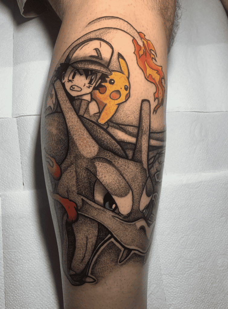 Ash’s Charizard Fly Pokémon Anime Tattoo