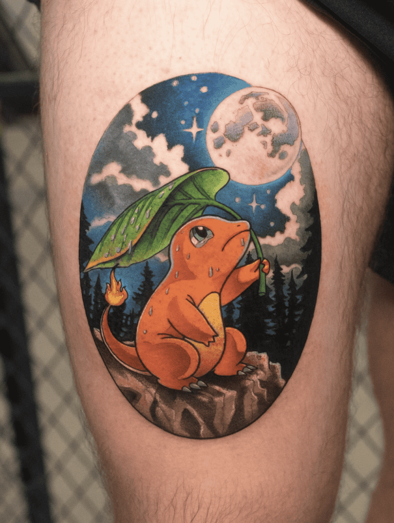 Ash’s Charmander Moon Pokémon Anime Tattoo