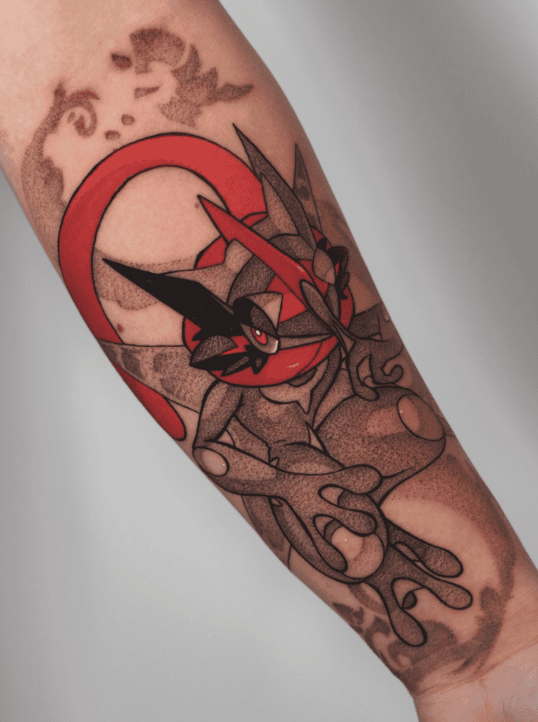 Ash’s Greninja Red Pokémon Anime Tattoo