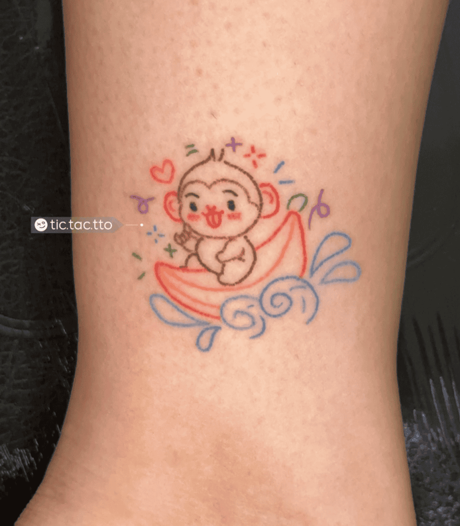 Chinese Zodiac Banana Monkey Tattoo