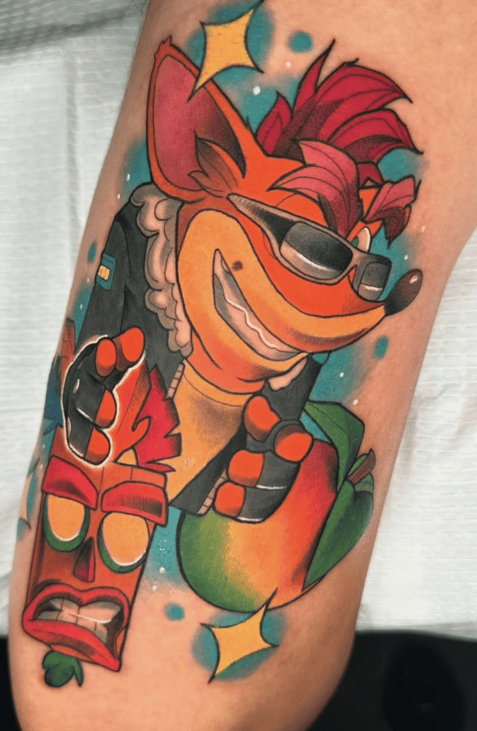 Crash Bandicoot Biker Tattoo