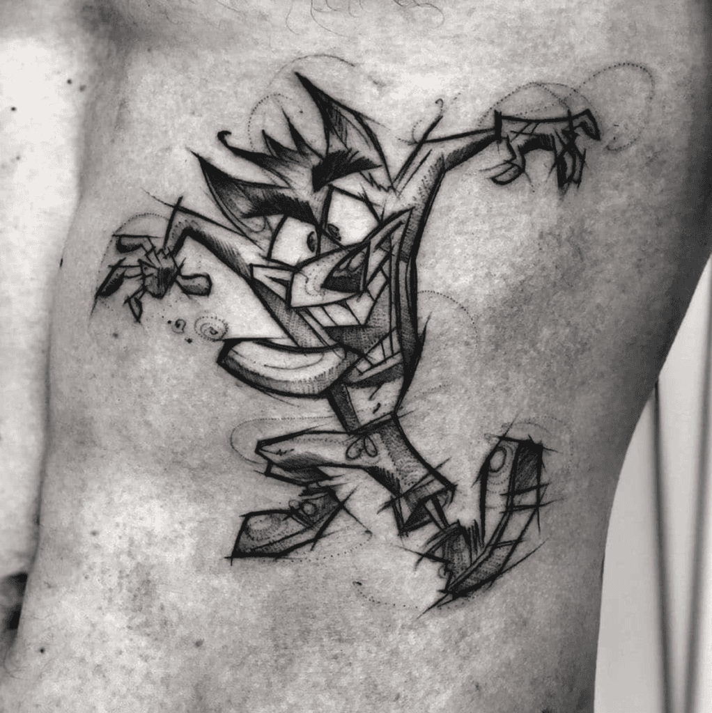 Crash Bandicoot Black Tattoo