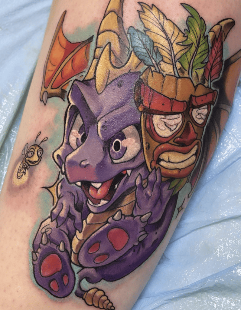 Crash Bandicoot X Spyro Aku Aku Tattoo