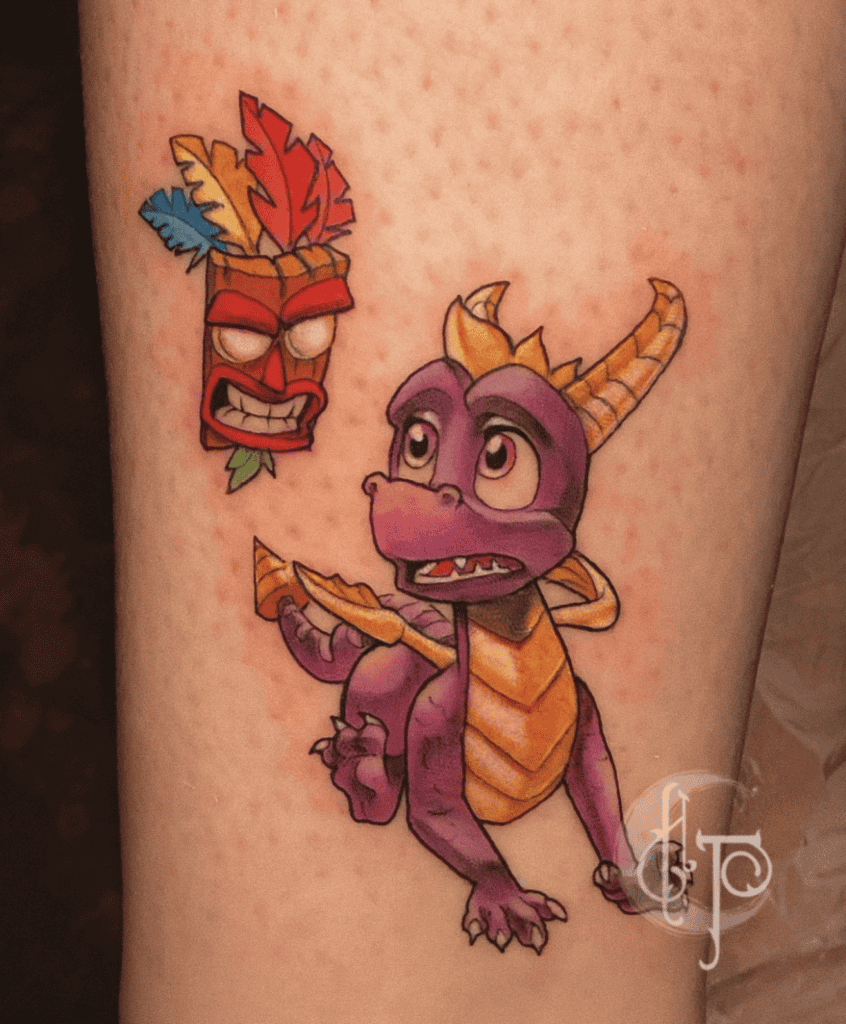 Crash Bandicoot X Spyro Crossover Tattoo