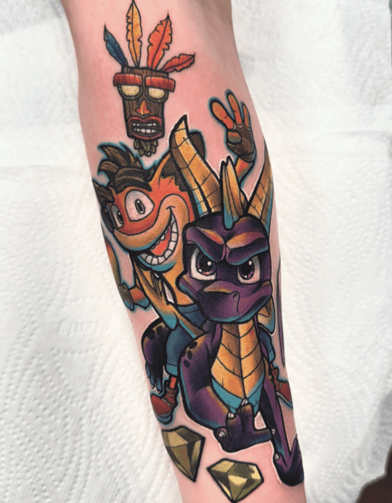 Crash Bandicoot X Spyro Riding Tattoo