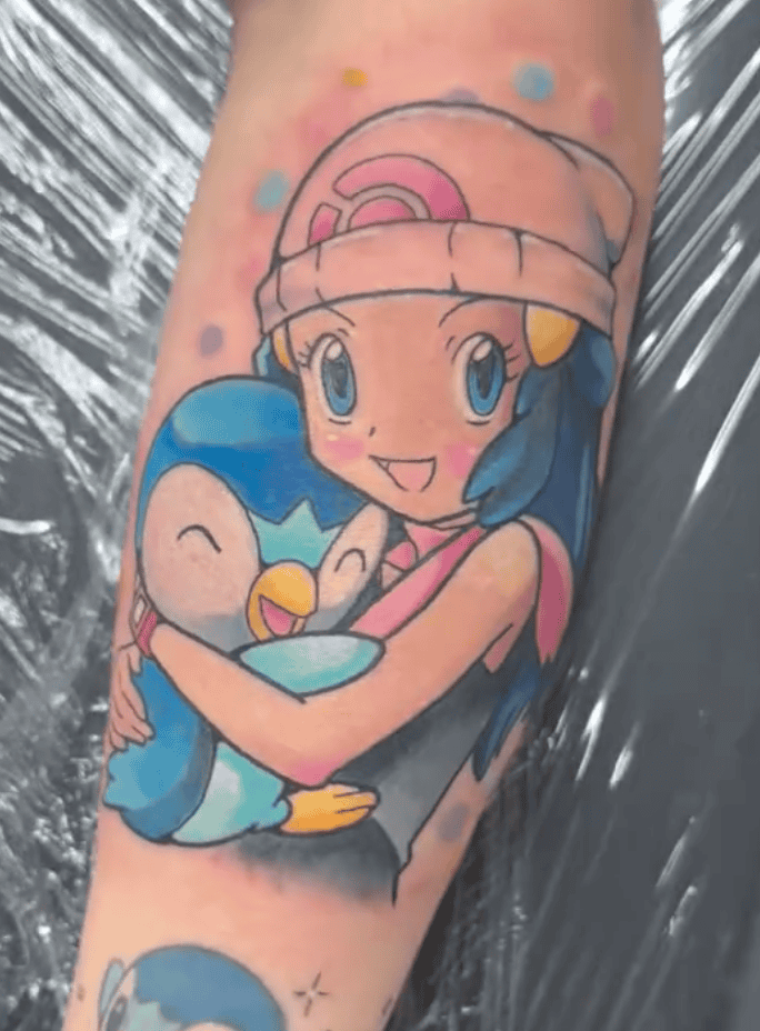 Dawn’s Piplup Hug Pokémon Anime Tattoo