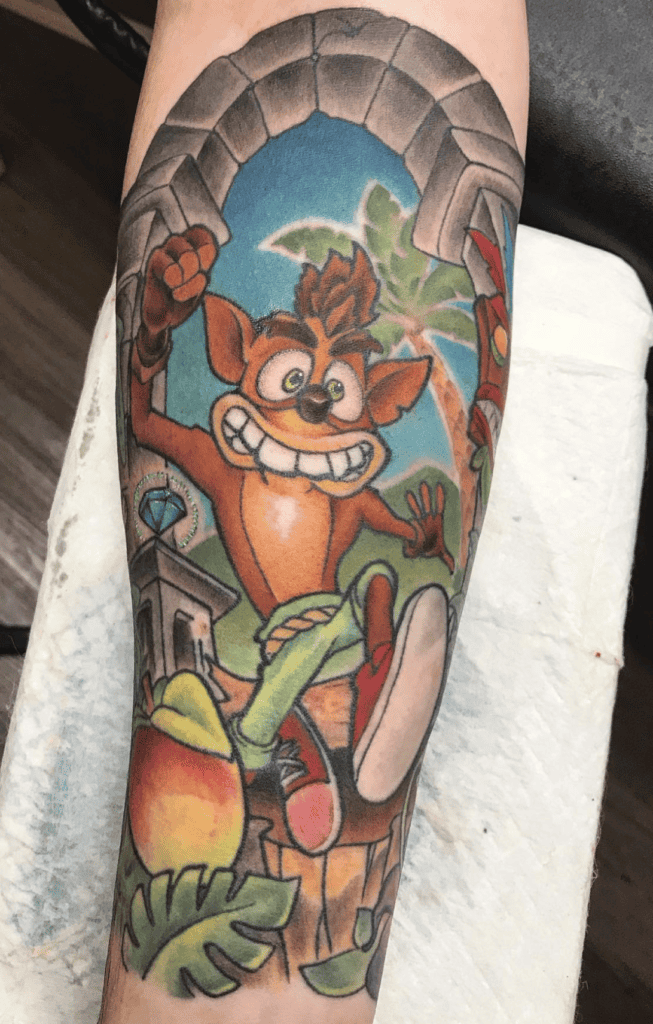 Fake Crash Green Bandicoot Tattoo