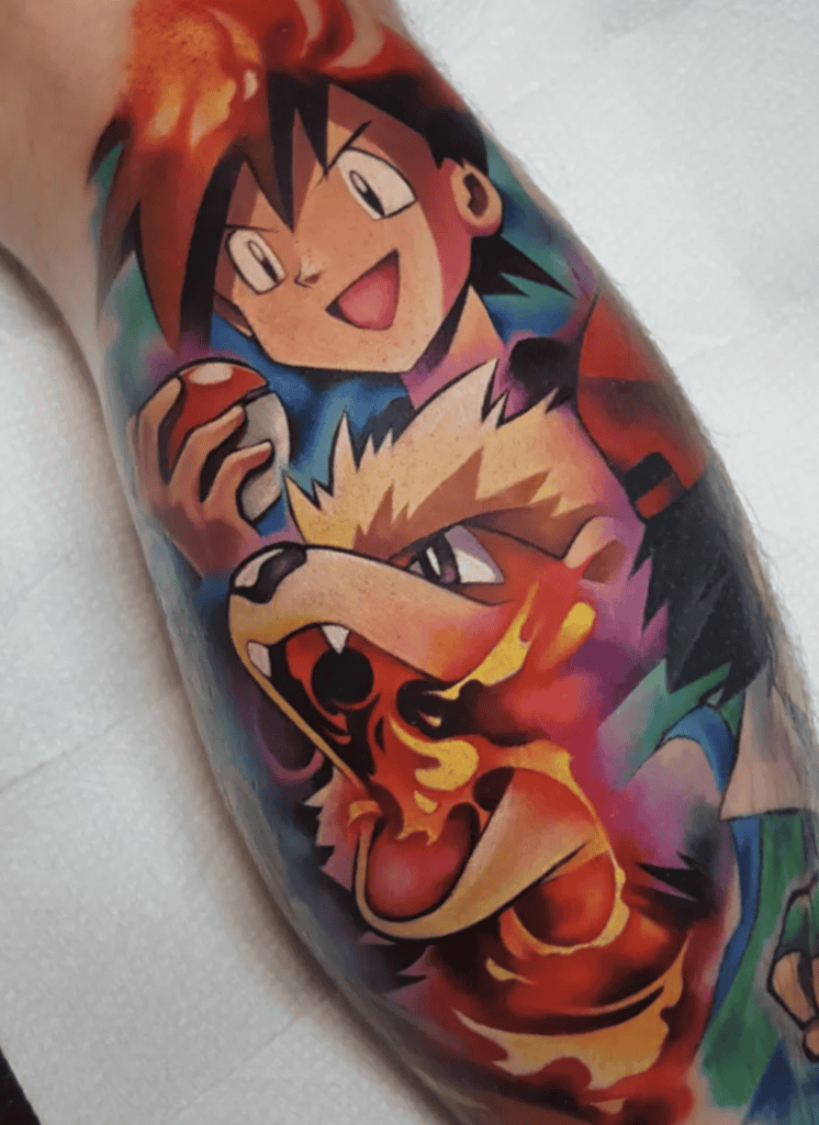 Gary Oak Arcanine Pokémon Anime Tattoo