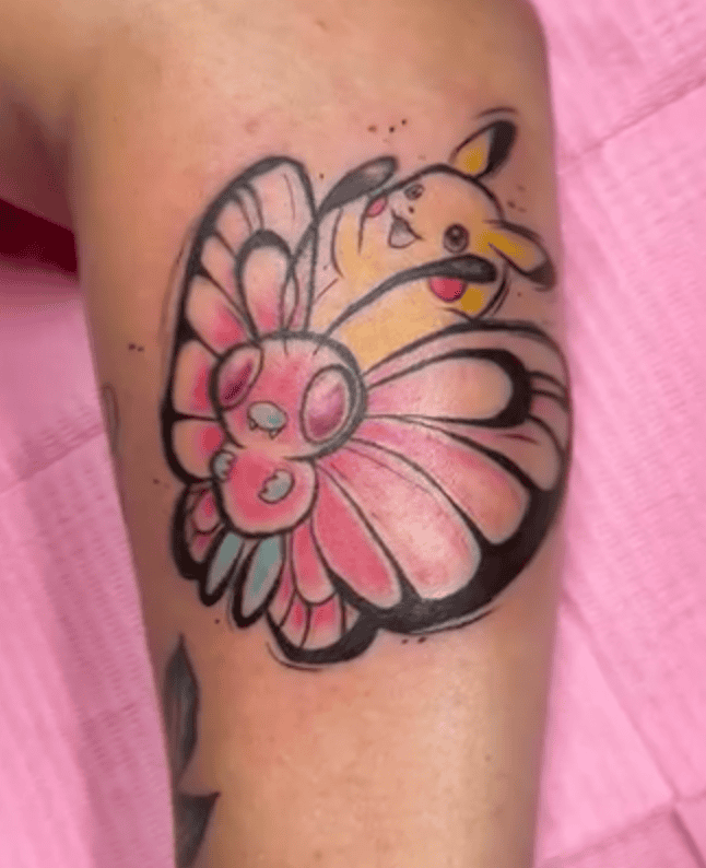 Pink Butterfree Pikachu Pokémon Anime Tattoo