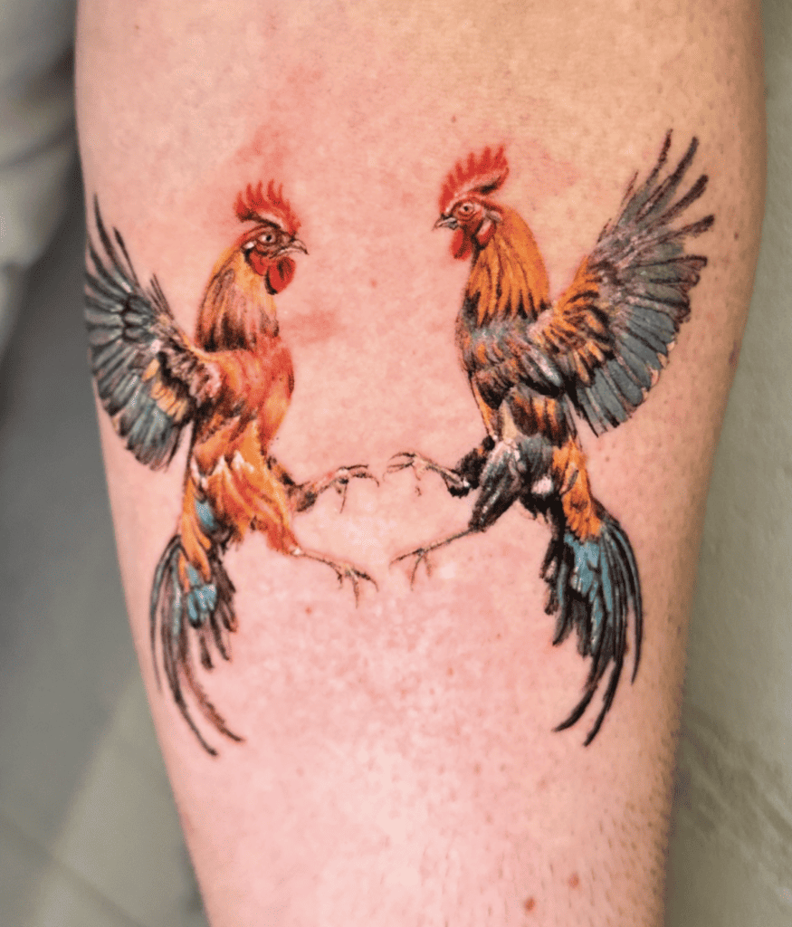 Red Junglefowl Fight Chicken Tattoo