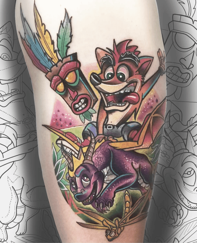 Spyro X Crash Bandicoot AKU Aku Spark Tattoo