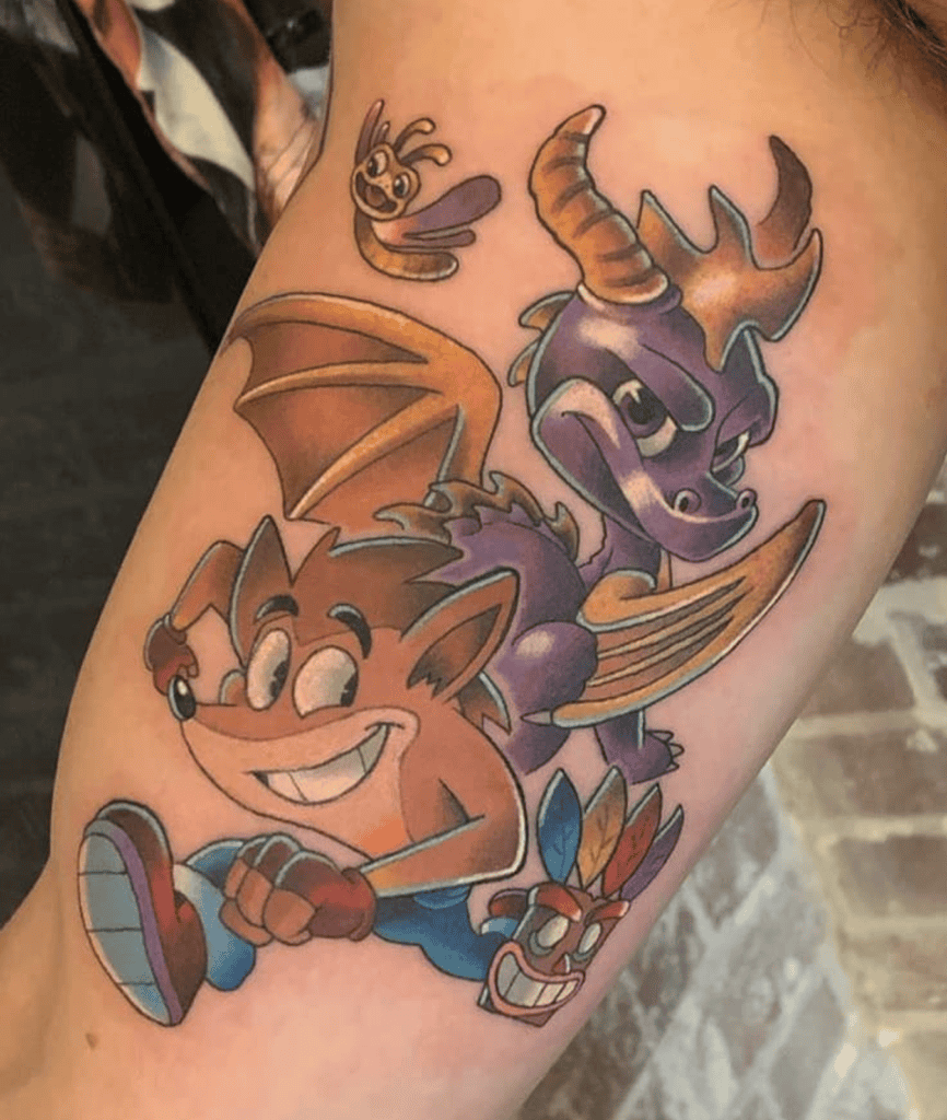 Spyro X Crash Bandicoot Cartoon Tattoo