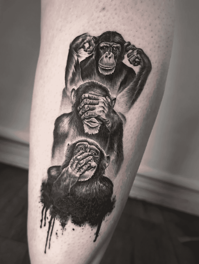 The Three Wise Monkeys Chimpanzee Monkey Tattoo