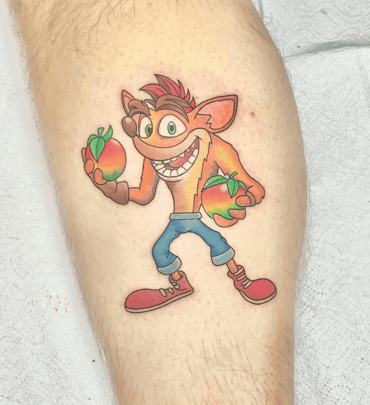 Wumpa Fruit and Crash Bandicoot Tattoo