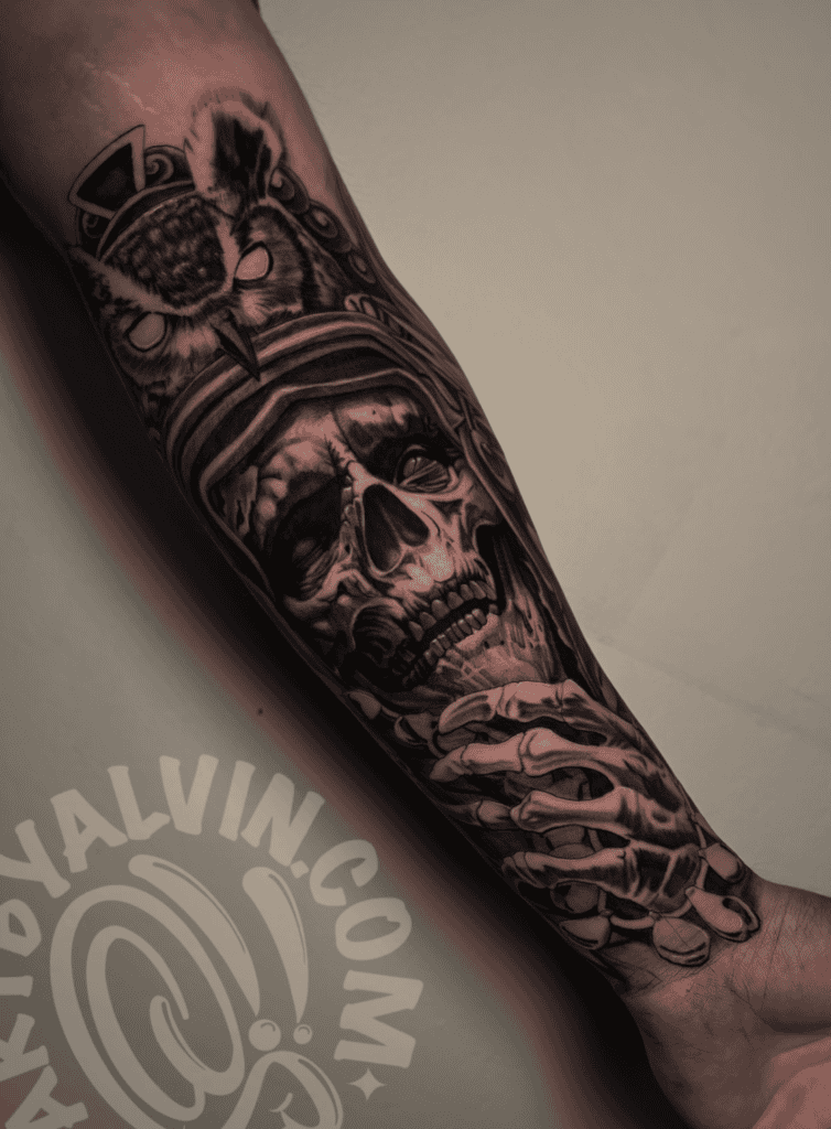 Ah Puch Skeleton Mayan Mythology Tattoo