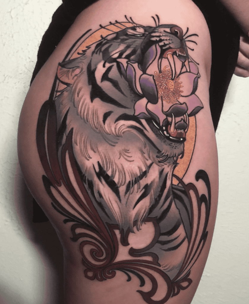 Amur Tiger Flower Tattoo