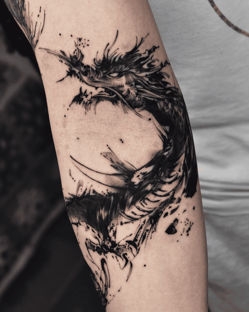 Black Brush Dragon Tattoo