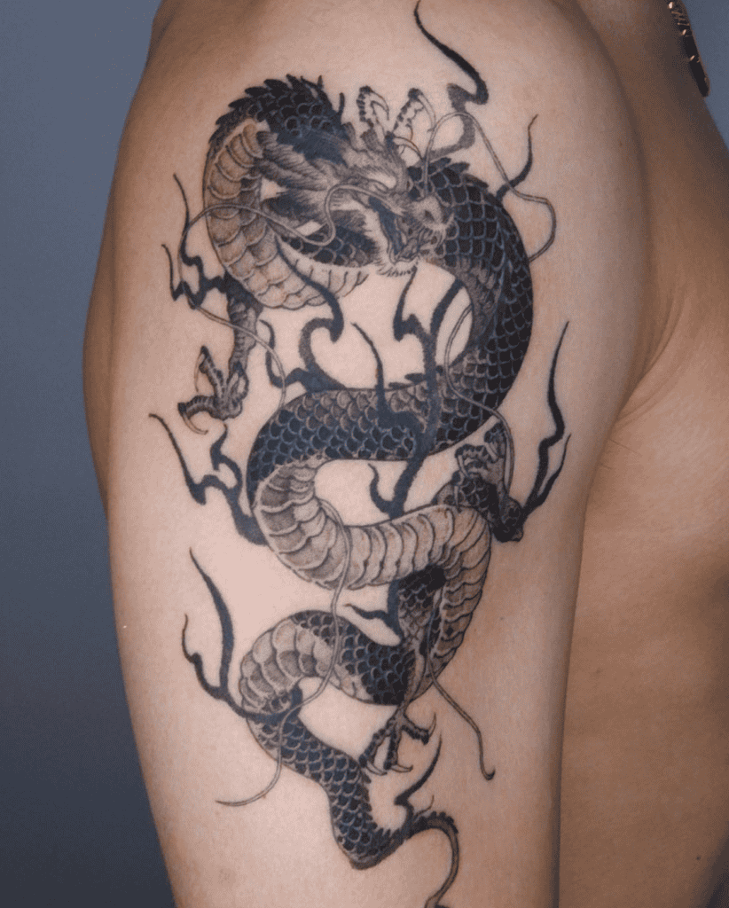 Black Spiral Dragon Tattoo