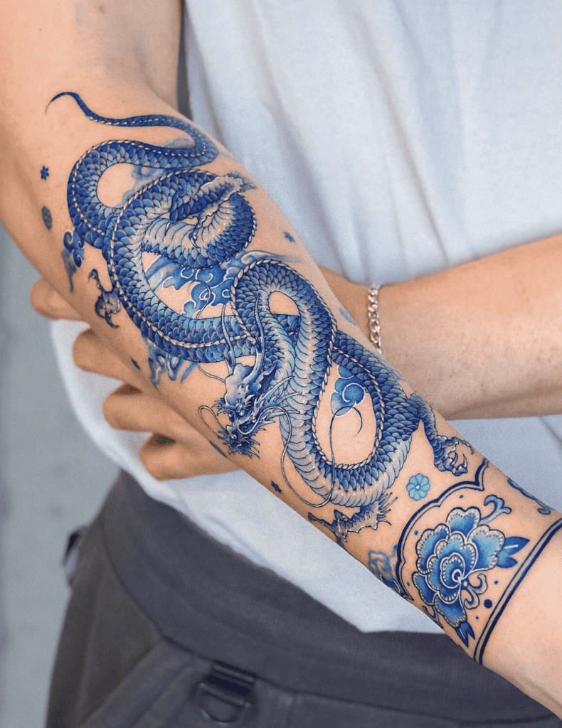 Blue Fancy Dragon Tattoo