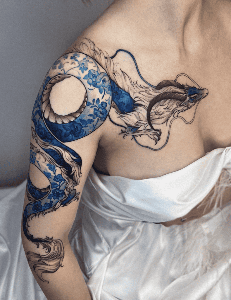 Blue Pretty Dragon Tattoo
