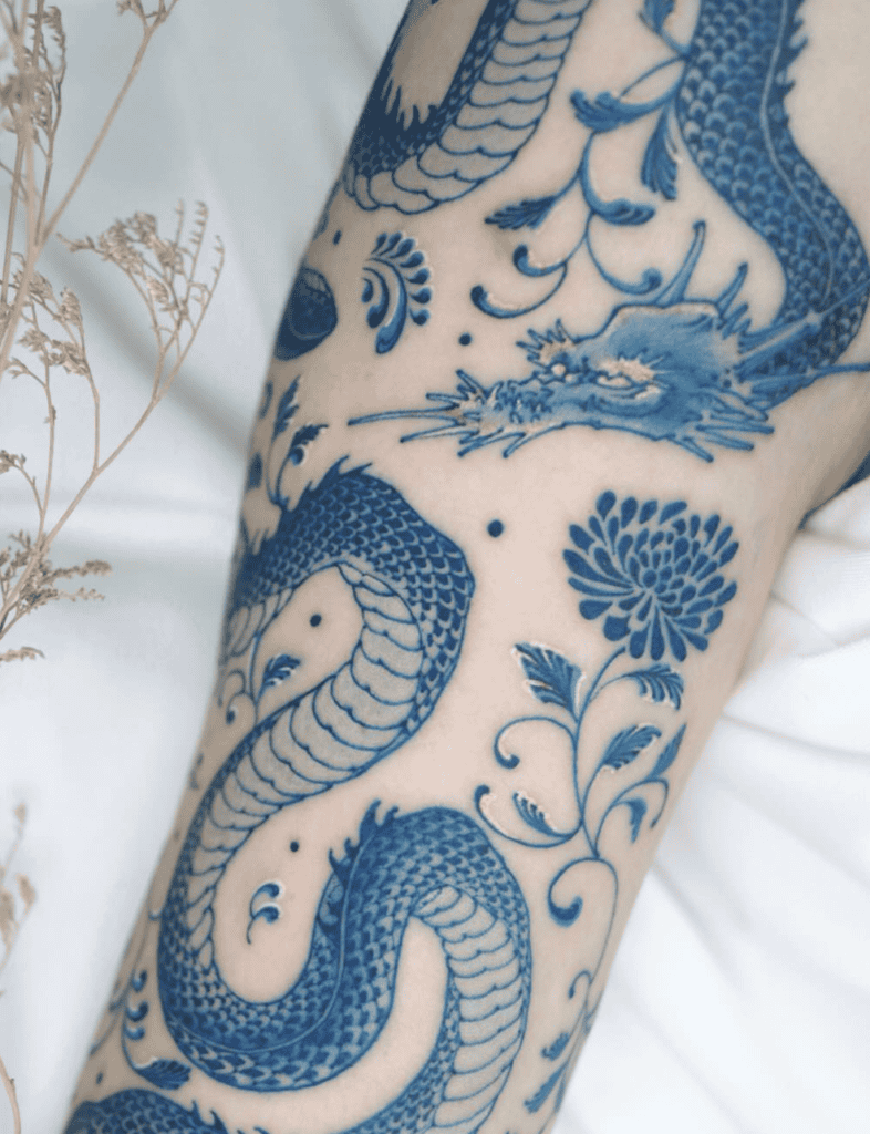 Blue Slim Dragon Tattoo