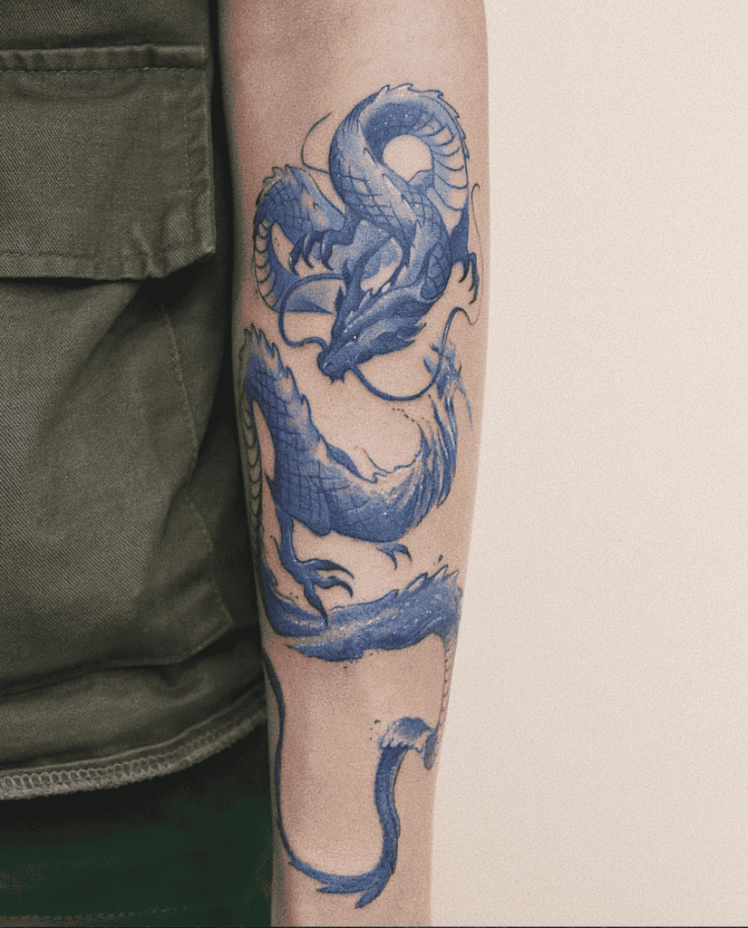 Blue Spiral Dragon Tattoo