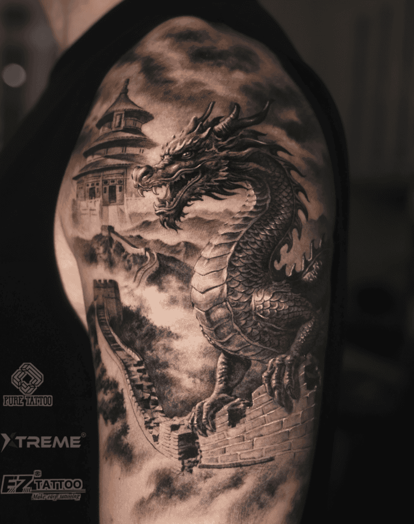 Chinese Wall Dragon Tattoo