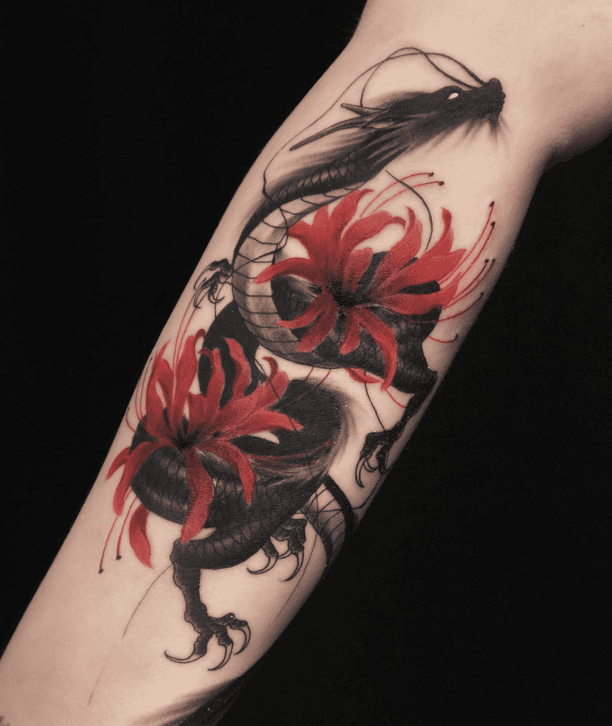 Flower Brush Dragon Tattoo